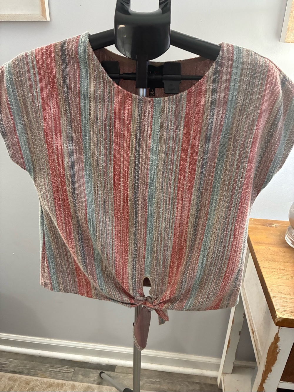 W5 Striped Tie-Front Crop Top - Coral, Sage, Blue, Cream